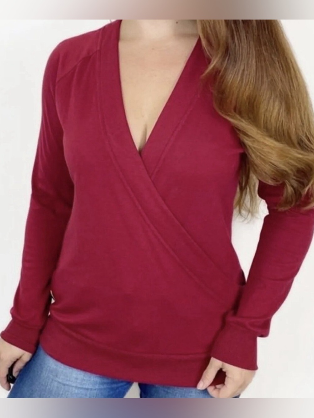 Lole Red Wrap V-Neck Long Sleeve Top Size S